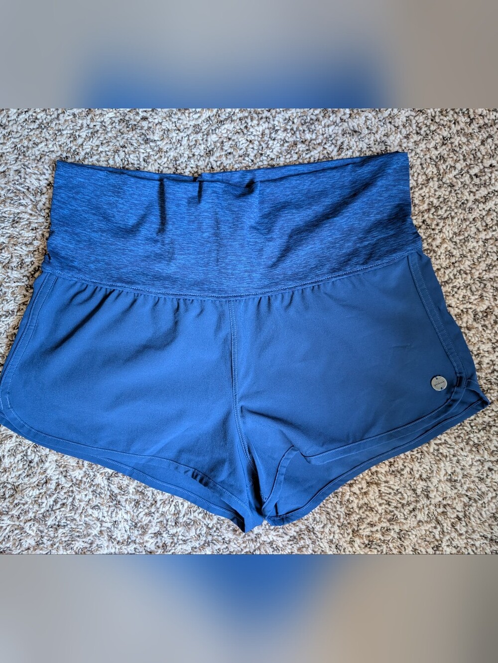 Prana Sunriver Shorts Women's Medium Dark Blue Fold Over Waist Excellent Cond
